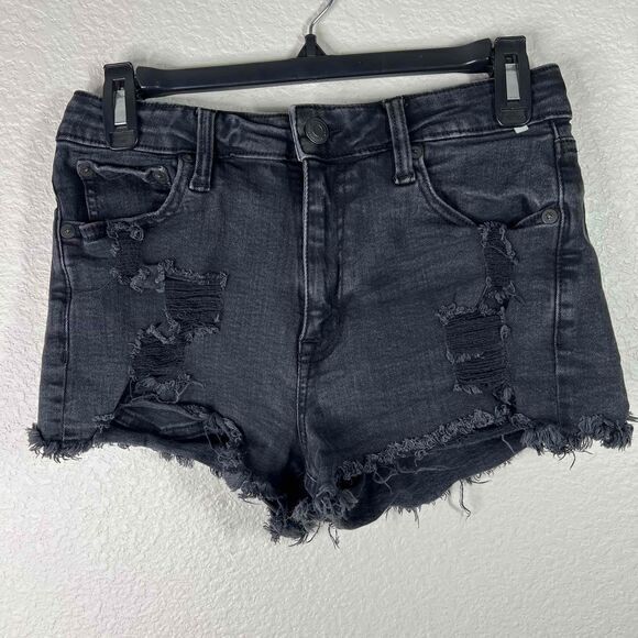 Aéropostale Womens Black Denim High Rise Shorty Distressed Frayed Hem Shorts 6‎ - Picture 1 of 6